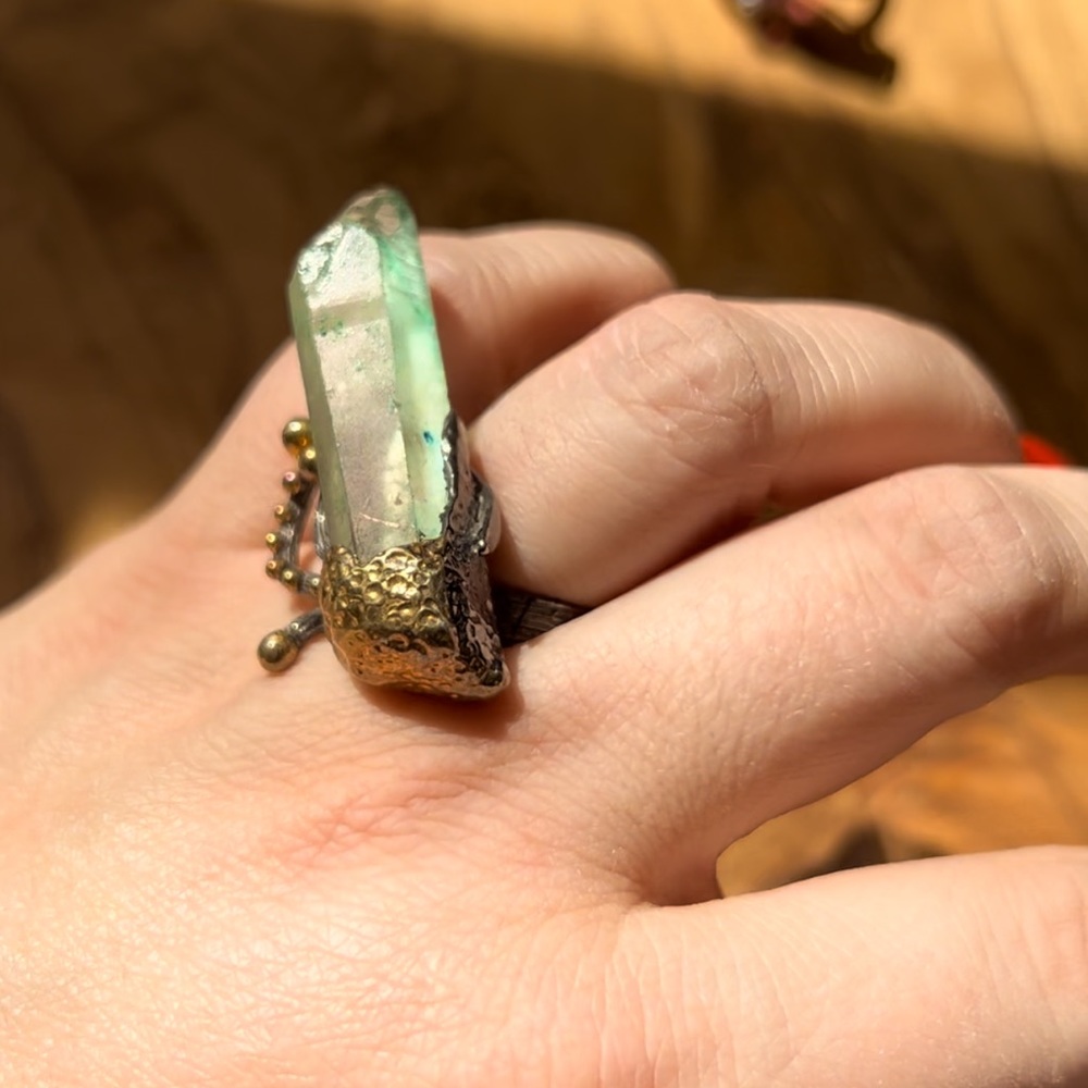 Natural fluorite statement ring. One of a kind.